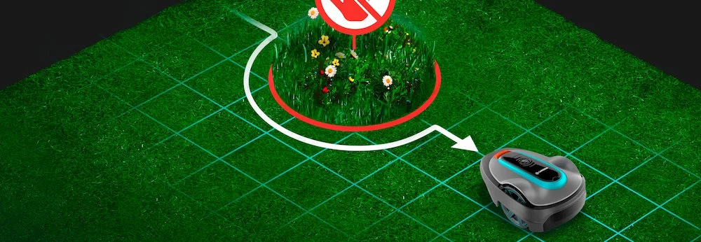 Mähroboter umfährt abgesperrten Bereich